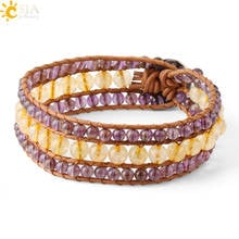 CSJA Natural Stone Beaded Bracelets Leather Wrap Bracelet for Women 4mm Purple Crystal Gem Beads Bohemian Handmade Jewelry S555 2024 - buy cheap
