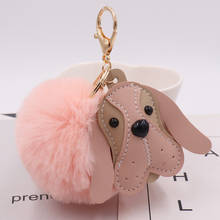 New fashion sweet Hot cute leather animal dog Fake Rabbit Fur Ball Key Chain Pompom Key Chain Key Rings  Girl Women Bag  Jewelry 2024 - buy cheap