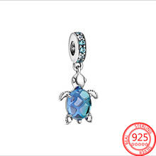 Original 925 prata esterlina oceano série azul tartaruga de vidro balançando encantos ajuste pandora pulseira colar jóias de prata 2024 - compre barato