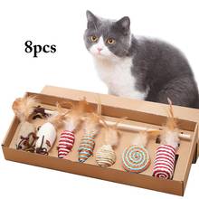 Dorakitten brinquedo interativo tipo rato de gato, 8 peças, decoração para gatos, brinquedo com penas, acessório para animais de estimação 2024 - compre barato