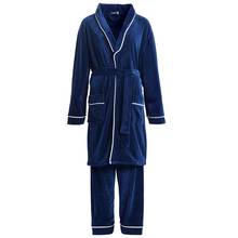 Conjunto de Bata de franela Unisex, ropa de dormir de invierno, Kimono, albornoz, bata de lana de Coral suave, 2 uds. 2024 - compra barato