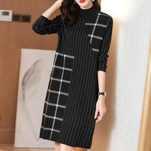 2022 Black Striped Turtleneck Wool Sweater Dress Autumn Winter Vintage Casual Plus Size Knitted Sweaters Elegant Women Vestidos 2024 - buy cheap