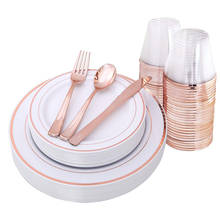 Rose Gold Disposable Cups Plastic Plates Transparent Cup Plate Cutlery Set Travel Camping Wedding Party for all Holidays Supply 2024 - buy cheap