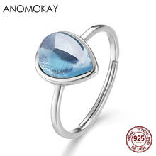 Anomokay Simple Big Blue Heart CZ Crystal S925 Rings for Women 100% 925 Sterling Silver Love Rings Free Size Luxury Jewelry Gift 2024 - buy cheap