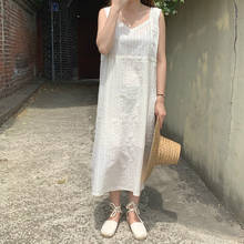 Women Summer White Tender Lace Patchwork Sleeveless Tank Dress V Neck Straight Loose Beach Sundress 2024 - buy cheap