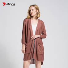 AECU mujeres otoño medio-largo Cardigan de manga larga de las mujeres suelto de lino de bolsillo Elegante ropa de Mujer Jersey tipo capa superior 2024 - compra barato