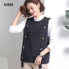 XJXKS 2021 spring autumn new women sleeveless sweater pullover fashion button women wool knitted vest 2024 - buy cheap