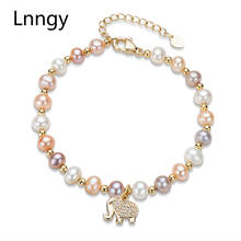 Lnngy pulseira com preenchimento de ouro 14k 4.5-6.5mm, natural água doce oval pérola elefante adorável pulseira charmosa feminina para casamento joias para presente 2024 - compre barato