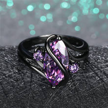 Charm Female 14KT Black Gold Thin Ring Classic Purple Leaf Crystal Wedding Ring Dainty Bride Zircon Engagement Rings For Women 2024 - buy cheap