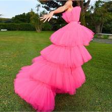 Fashion Hot Pink High Low Tulle Prom Gowns Ruffles Tiered Long Formal Party Dress Custom Made Women Dress Summer Vestidos 2024 - buy cheap