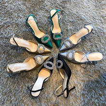 2022 Elegant Rhinestone 10CM High Heels Women Pumps Silk Pointed Toe Red Bridal Wedding Shoes Buckle Strap Crystal Party Sandals 2024 - buy cheap