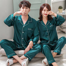 Summer Autumn Solid color Long Sleeve Pajamas Set Lovers Silk Satin Pajama Sets Couple Pajamas Women Sleepwear Sets Pijama Muje 2024 - buy cheap