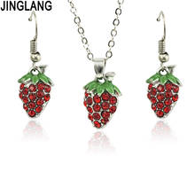 JINGLANG Women Trendy Earrings&Necklace Sets Strawberry With Female Jewelry Women Wedding Chain Fruit Jewelry Gift 2024 - buy cheap