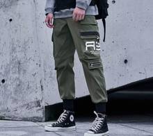 Calça cargo masculina, calça jogger hip hop harajuku com bolsos laterais da moda, 2021, calças pretas para homens 2024 - compre barato