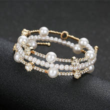 Модные открытые браслеты с кристаллами для женщин и девушек, Роскошные браслеты с имитацией жемчуга и золотым и серебряным покрытием, браслеты, ювелирные изделия для невесты 2024 - купить недорого