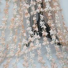 1 ярд 130 см персик розовый/синий чистая вышивка тюль ткани 3D Цветочные марлевые Свадебные Кружева для выпускного вечера платье подружки невесты 2024 - купить недорого