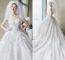 Vestido de novia Vintage de lujo con apliques de flores de encaje de tul largo y mullido princesa sin tirantes hecho a medida 2024 - compra barato