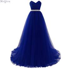 Misshow Elegant Evening Dress 2019 Royal Blue Tulle Long Formal Gown Sequins Sweetheart Neck Sleeveless robe de soiree 2024 - buy cheap