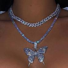 2Pcs/Set Luxury Shiny Chunky Rhinestone Choker Necklace Hip hop Bling Crystal Butterfly Pendant Necklace Nightclub Party Jewelry 2024 - buy cheap