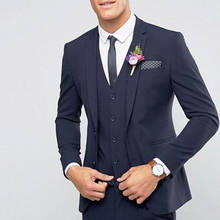 Trajes de boda azul marino para hombres, de 3 piezas clásico traje Formal, traje de negocios para novio (chaqueta + pantalón + chaleco) 2024 - compra barato