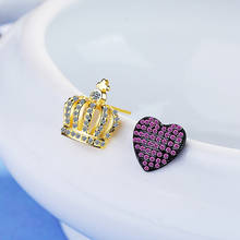 Crown Stud Earrings for Women Heart Asymmetrical Ear Studs Inlaid zircon Sweet temperament Korean fashion jewelry Ladies Gifts 2024 - buy cheap