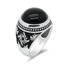 Men Rings Sterling Silver 925 Islamic Muslim with Black Onyx Stone Male Ring Vintage Swirl Design Turkish Handmade  Jewelry Gift 2024 - buy cheap