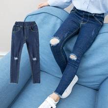 Teenage Girl Jeans Black Hole Ripped Pencil Pants Baby Girl Trousers Jeans for Kids 2021 Spring Kids Pants 10 12 years 2024 - buy cheap