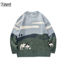 FOJAGANTO Men Cow Prairie Knitted Winter Sweaters Pullover O-Neck Korean Harajuku Fashions Sweater Male Casual Brand Clothes 2024 - buy cheap