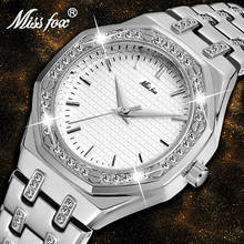 Missfox relógio de pulso de marca famosa de luxo, relógios de aço inoxidável dourado elegante para mulheres, vestido de festa, produtos tendências 2020 2024 - compre barato