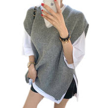 2020 New V-Neck Girls Pullover 100% Wool Sweater Autumn Winter Women Vest Sleeveless Female Fashion Warm Casual Oversize 2024 - buy cheap