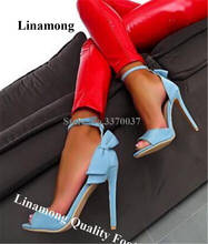 Charming Women Fashion Peep Toe Suede Leather Stiletto Heel Bowtie Sandals Blue Black Ankle Strap High Heel Sandals Dress Heels 2024 - buy cheap