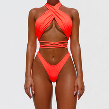 Conjunto de Bikini de realce para mujer, traje de baño de estilo vendaje, ropa de playa, conjunto de Bikini 2024 - compra barato
