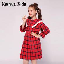 Kseniya Kids/оптовая продажа; сезон весна-осень; платье с длинными рукавами для девочек; хлопковое плотное теплое платье в клетку с кружевным воротником 2024 - купить недорого