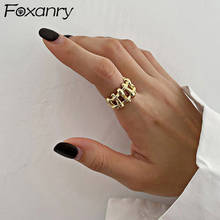 Foxanry anel de prata esterlina 925, para mulheres, novo, tendência, criativo, elegante, vazado, geométrico, corda, jóias de noiva, presentes 2024 - compre barato