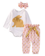 Conjunto de ropa para bebés recién nacidos, mono de manga larga con bonito Conejo, mono con lazo, pantalones, atuendos para la cabeza de 0 a 18M, 3 uds. 2024 - compra barato