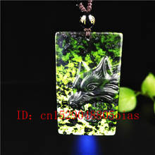 Certified Chinese Natural Black Green Jade Wolf Pendant Necklace Charm Jewelry Obsidian Accessories Carved Amulet Gifts for Men 2024 - buy cheap