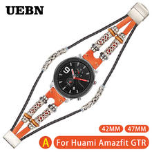 Uebn-pulseira retrô de couro para samsung gear s2 s3, 20mm, 22mm, pulseira para huami amazfit gts/gtr, 42mm, 47mm/bip, pulseiras para relógio 2024 - compre barato