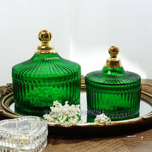 Retro Relief Green Glass Jar with Cover Golden Transparent Jewelry Box Desktop Storage Organization Modern Home Decoration 2024 - buy cheap