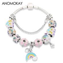 Anomook-pulsera multicolor de flores para mujer y niña, nuevo diseño, colgante de arcoíris, corazón, Luna, regalo 2024 - compra barato