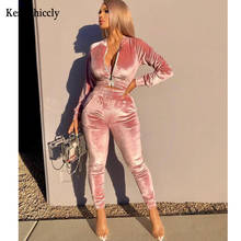 Kesiachiccly Velvet Women 2 Piece Set Sweatshirt Zipper Tube Crop Top High Waist Pencil Pants Tracksuit Sporty Casual Outfit 2024 - buy cheap