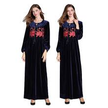 Dubai Muslim Women Long Sleeve Maxi Dresses Velvet Embroidery Cocktail Abaya Kaftan Shift Gown Islamic Clothing Ramadan Fashion 2024 - buy cheap