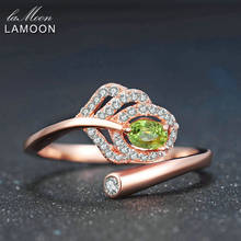 LAMOON Классический Лист 100% натуральный Овальный Зеленый Перидот 925 кольцо из стерлингового серебра бледно-Для женщин ювелирные изделия S925 с покрытием из розового золота LMRI055 2024 - купить недорого