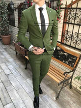 Fashion Olive Green Groom Tuxedos Peak Lapel Men Suits For Wedding 2 Pieces Jacket Pants Set Groomsmen Blazer Slim Costume Homme 2024 - buy cheap