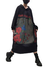 Vestido holgado de algodón con estampado Floral para mujer, traje holgado de talla grande, con mangas de murciélago, Estilo Vintage, para otoño 2024 - compra barato