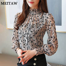 Elegant Floral Printed Blouses Shirts Lady Office Tops 2020 Casual Long Sleeve Stand Collar Chiffon Shirt 2024 - buy cheap