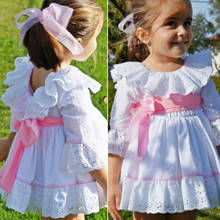 Осеннее кружевное платье принцессы для маленьких девочек; платье-пачка для свадебной вечеринки; белое мини-платье с бантом для девочек 2024 - купить недорого