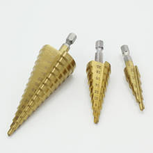 Broca cone para metal e plástico hss 3 pçs, com gradação cortador cônico 4-12mm/20mm/32mm 1 / 4 "revestido de titânio hss 2024 - compre barato