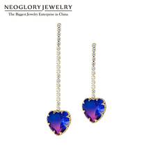 Neoglory Trendy Colourful Heart Asymmetrical Pendant Earrings for Women Cubic Zircon 2020Fashion Jewelry For Wedding Party Gift 2024 - buy cheap