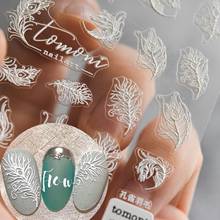1pcs 5D Acrylic Engraved Nail Sticker Slider White Peacock Feather Self-Adhesive Nail Art Decals Decoration Accessory MYMG211 2024 - buy cheap