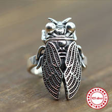 Мужское Открытое кольцо из стерлингового серебра S925 пробы, оригинальное классическое ретро-модное кольцо, резные креативные цикады, отправить подарок любимому 2024 - купить недорого